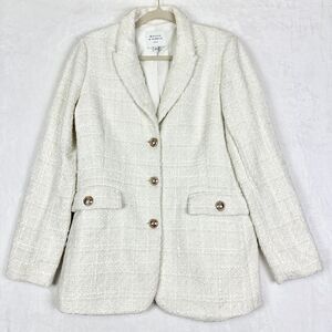 Maison d'Amelie Tweed Blazer Size Medium Cream Gold Buttons Classic Preppy